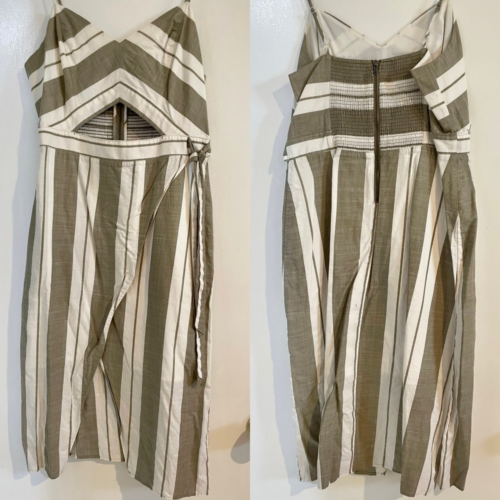 Striped Cut-Out Linen-Blend Midi Dress Women’s Sz 8
